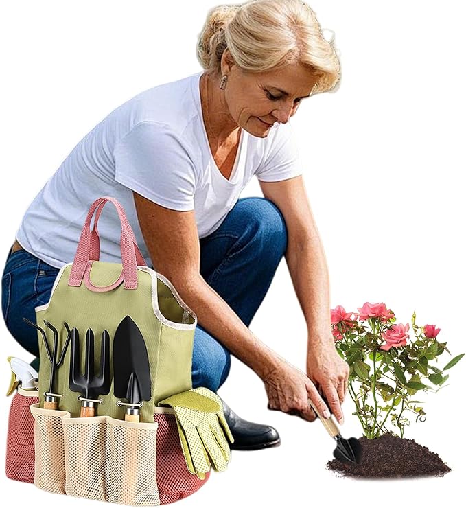 Garden Tools Set 9 Piece Gardening Kit Carbon Steel Garden Hand Tools with Wood Handle Including Pruning Shears Trowel Gloves Storage Bag Gardening Gifts for Women Men