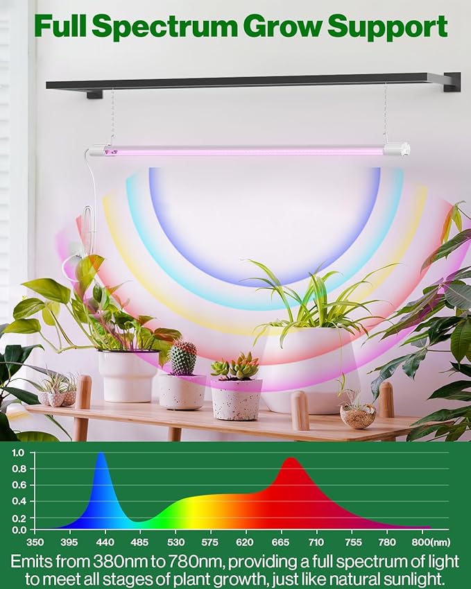 Sunco 3ft Grow Light LED 30W Full Spectrum for Seed Starting Seedling Indoor Plants Plug in Suspended Fixture Link Up to 4 Inline Switch UL/ETL 2 Pack.