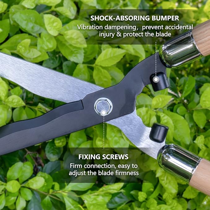 Berry&ampBird Garden Hedge Shears19.88''Heavy Duty Pruning Shear for Trimming Borders and Bushes Manual Hedge Clippers with Wooden Handles &amp Carbon Steel Sharp Blades Gardening Scissors