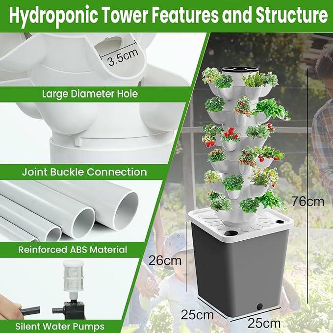 20 Pods Hydroponics Tower Garden Hydroponic Growing Aeroponics Growing Kit for Fruits and Vegetables with Hydrating Pump Adapter Net P