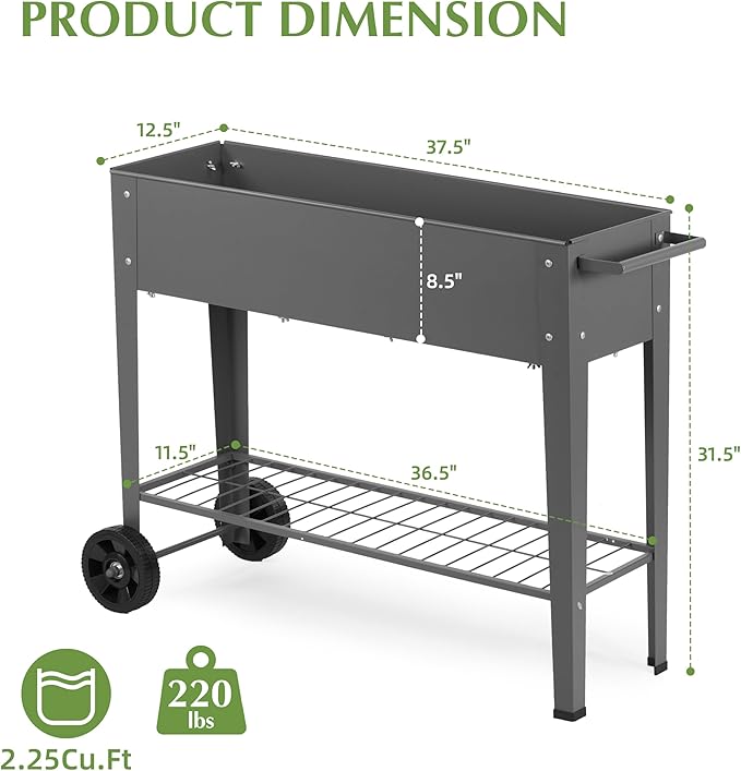DDK Outdoor Heavy Duty Metal Raised Garden Bed with Legs (Dark Gray)
