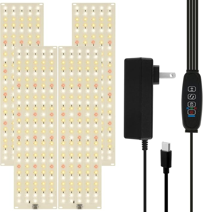 4Pcs Ultra-Thin Panel Grow Lights 20W Grow Light with 24H Cycle and 3H/9H/12H Timer Spectrum of 380nm-780nm with a DC Plug 50000 Hours Adjustable Brightness for Cabinet (4 Pcs)