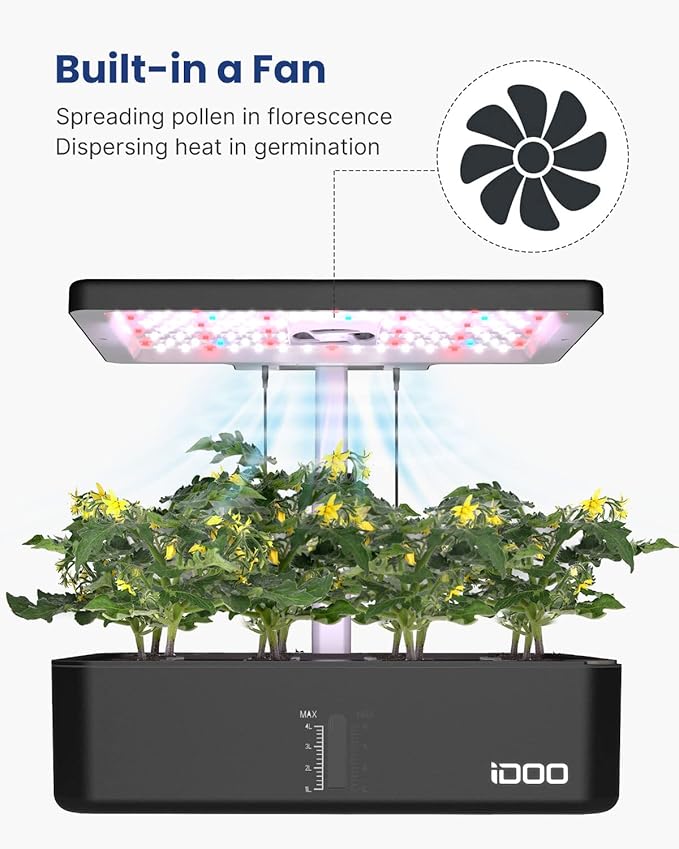 iDOO Hydroponics Growing System Kit 12Pods Indoor Herb Garden System with LED Grow Light Built-in Fan Auto-Timer Adjustable Height Up to 11.3 for Home School for Women Mom for Christmas Gifts