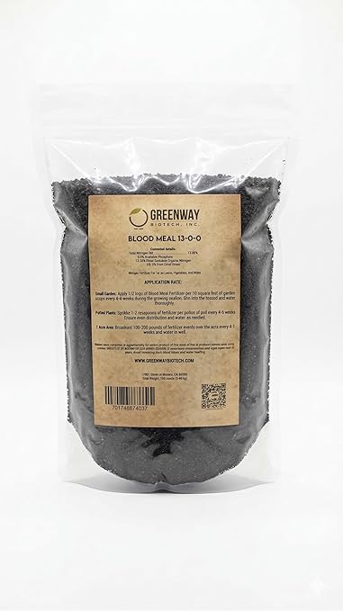Greenway Biotech Blood Meal 13-0-0 for Flowers Fruits Vegetables Plants- Nitrogen Fertilizer Plant Food for Home Gardening - 4 Pounds