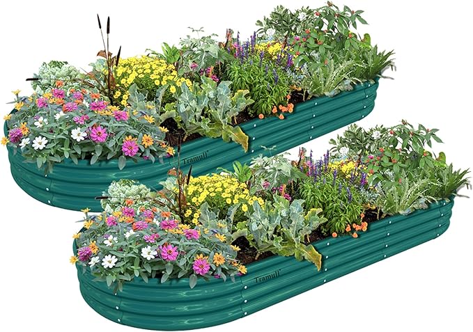 2 Pack 8x3x1FT Galvanized Raised Garden Bed Large Metal Planter Box Kit Elevated Raised Garden Planters for Outdoor Plants Green