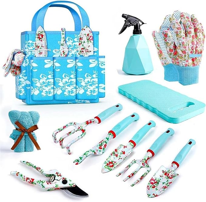 Garden Tool Set 11 Pieces Heavy Duty Aluminum Gardening Tool Set with Storage Bag and Kneeling Pad Ideal Gift for Women