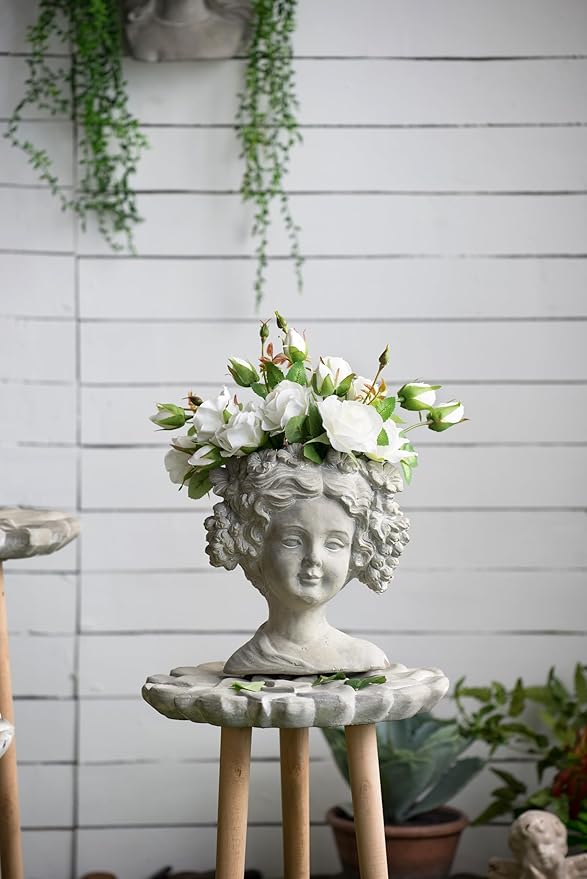 Generic Cement Bust Wall Planter Indoor Outdoor Home Garden Decor 8 x 4 x 9 Gray
