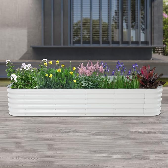 Eapmic Raised Garden Bed Galvanized Metal Planter Box Modular Outdoor Raised Planter Bed Rectangular Flower Bed Kit for Vegetables Flowers Backyard Patio (112.2×23.62×17in)