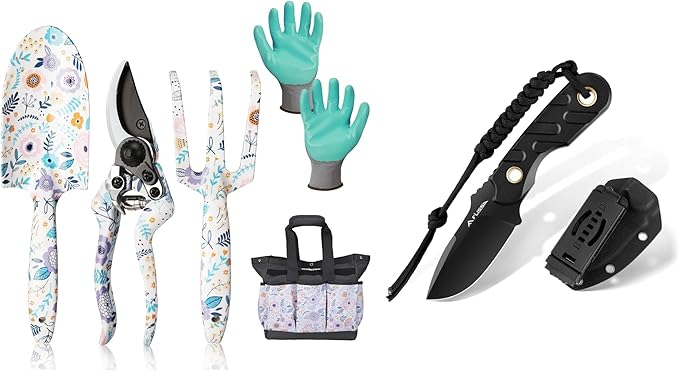 WORKPRO 5PCS Garden Tool Set and FLISSA Fixed Blade Knife