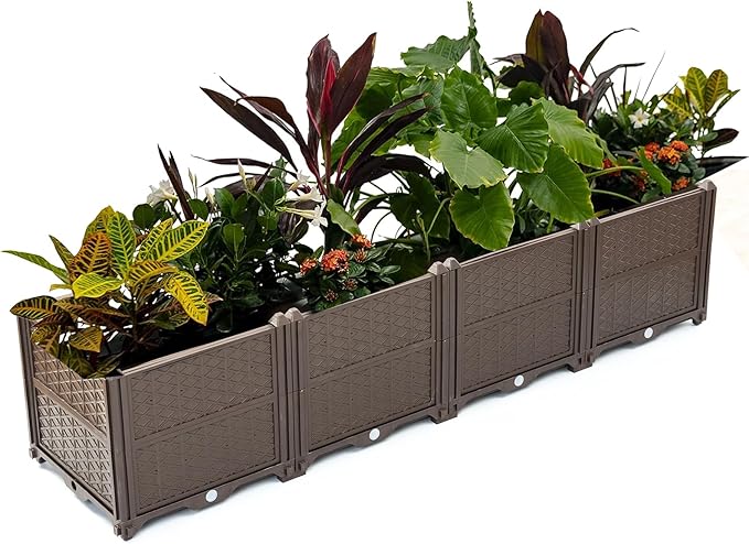 Anwick Raised Garden Bed Set of 4 Planter Raised Beds Kits with 8 Drain Holes Planter Boxes Outdoor for Climbing Vegetables Flowers LawnEasy Assembly 62.8x15.7x14.6