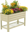 Elevated Raised Garden Bed for Kids 16(W) x 36 (L) x 22(H) Outdoor Planters Box with Legs &amp Storage Rack Solid &amp Safe Raised Beds for Gardening Herbs Vegetables Flowers Pearl White