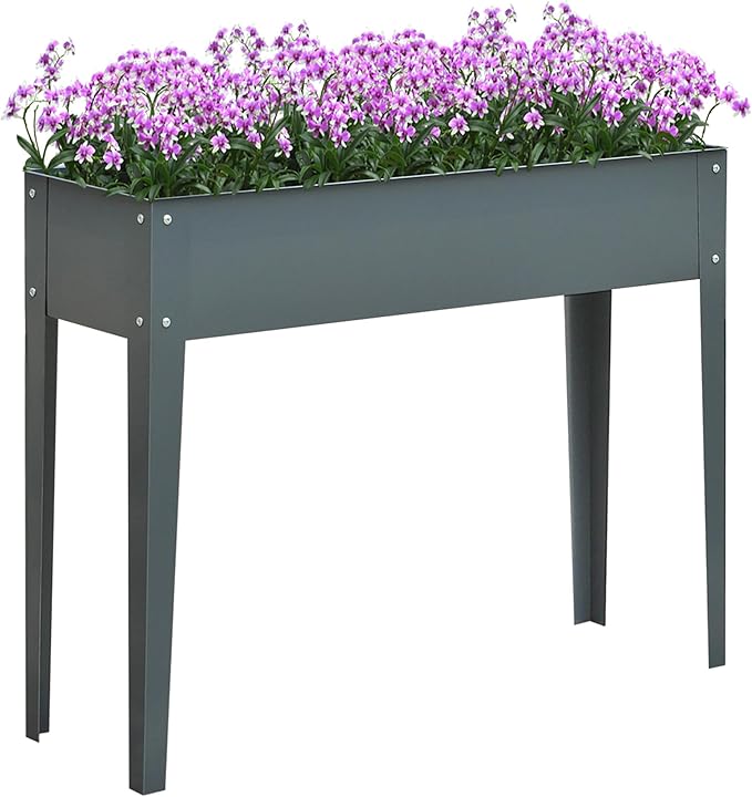 Metal Raised Garden Bed Elevated Planter Box with Legs and Drain Holes 39 x 12 x 31 Dark Gray for Vegetables Herbs and Flowers