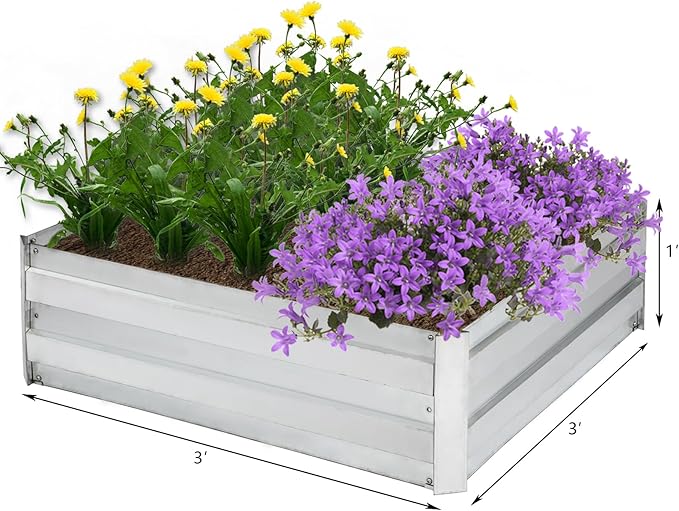 Raised Garden BedGalvanized Raised Beds for Gardening3ft x 3ft Outdoor Metal Raised Bed Planter Boxes Kit for VegetablesFlowers Herbs