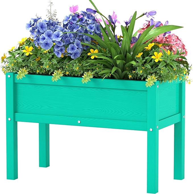 Small HDPE Raised Garden Bed Elevated Planter Box with Legs Outdoor All-Weather Planter Raised Beds for Seeds Herbs Flowers Vegetables (Aruba Blue)