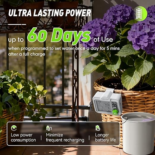 RAINPOINT Large Display Automatic Plant Waterer Indoor for Pot PlantsCycle &amp Soak Mode Vacation Self Watering Drip Irrigation System Device Kit Office Patio Greenhouse Grow Tent Water 10-15 Plant
