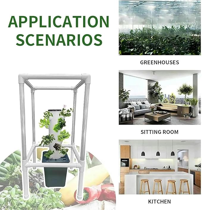 Hydroponics Growing System 25 Pods Hydroponics Tower with LED Grow Light Vertical Garden Planter Plant Germination Kit Aeroponics Growing Kit with Hydrating Pump Adapter