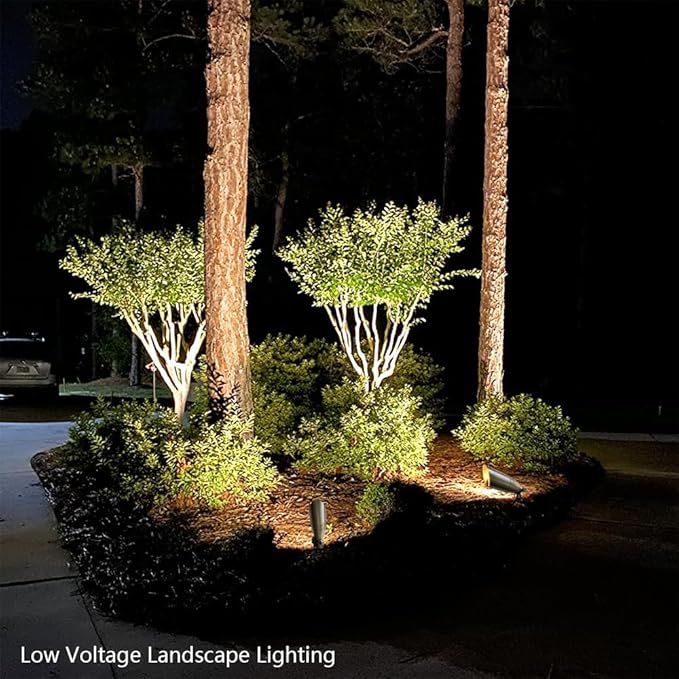 Antique Brass Landscape Spotlights Low Voltage 12V AC/DCLandscape Lighting Outdoor Tree Uplights Accent Lights 5 Watts MR16 LED Bulb Warm White Included