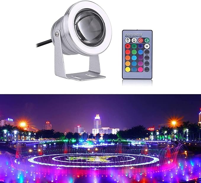 LED Beam Spotlight - RGB Remote Control Outdoor Landscape Light 10W LED Fountain Light Underwater Pond Spotlight IP68 Waterproof Remote Control Adjustable CoOne Color 24V