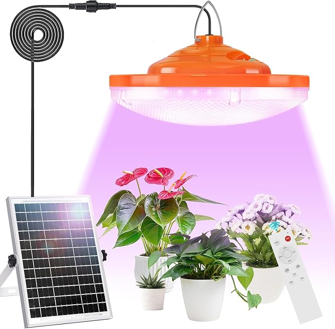 8 Solar Grow Light for Indoor OutdoorFull Spectrum with 96 LEDs Timer (3/5/8H) 3 Spectrum Modes with a RemoteIncludes 16.4FT Connection Cable Ideal for Growing All Plants
