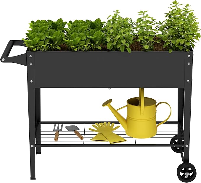 Elevate 32 Tall Raised Garden Bed with WheelPlanter Box for BackyardOutdoor Garden Patio Balcony 400lb CapacityBlack