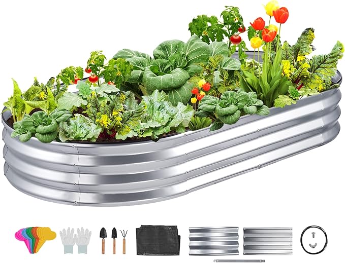 VEVOR Raised Garden Bed 71.9 x 36.4 x 11 inch Galvanized Metal Planter Box Outdoor Planting Boxes with Open Base for Growing Flowers/Vegetables/Herbs in Backyard/Garden/Patio/Balcony Silver