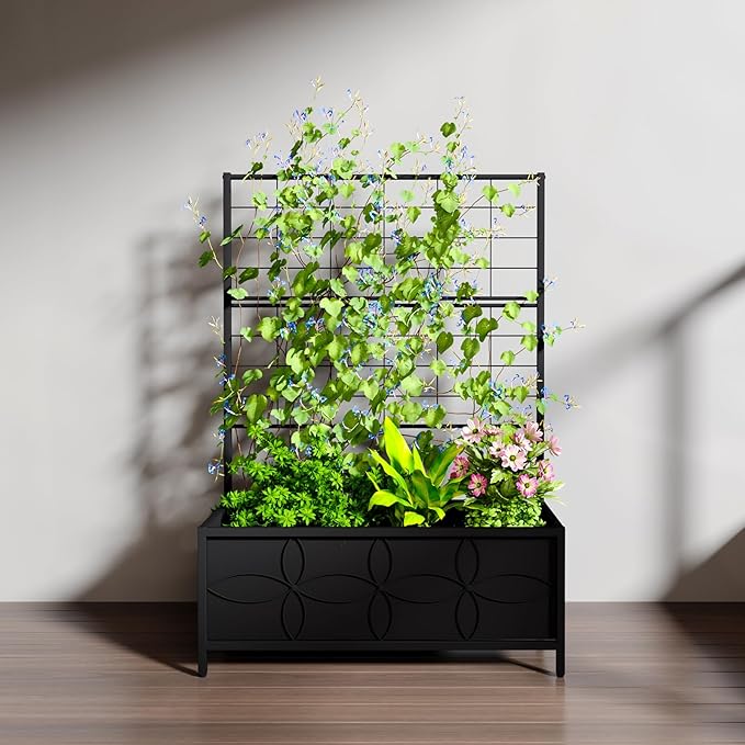 Zhongma Sturdy Raised Garden Bed with Trellis (15.75 x 35.43 x 48.8 in) for Vegetables Flower Planter Box for Backyard Patio Balcony