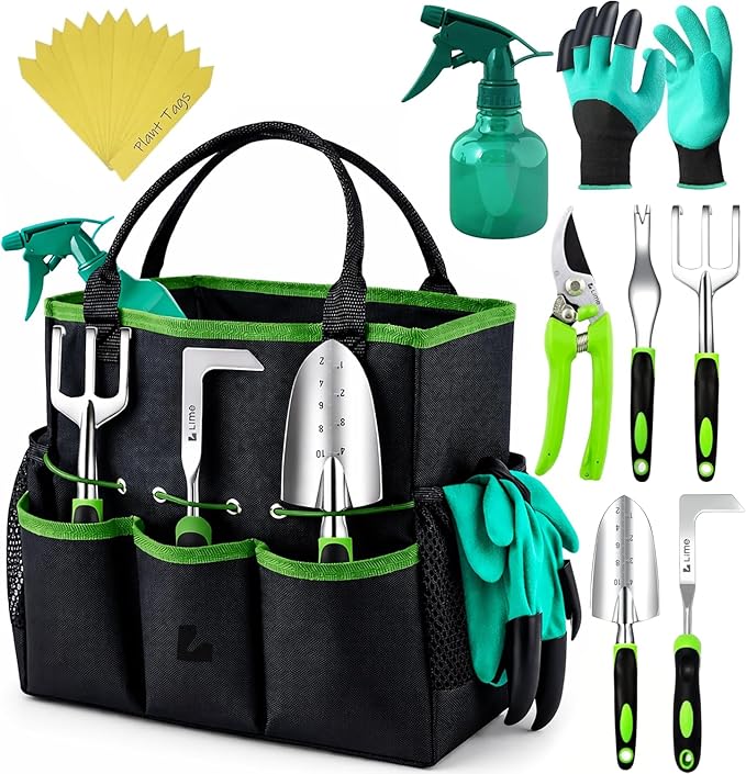 GROWIT Heavy Duty Gardening Tools - Gardening Gifts for Women Men Mom Dad - Durable Ergonomic Garden Tools Set