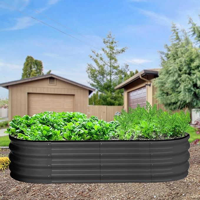 2-Pack Raised Garden Bed 4.5x2x1.5ft Oval Raised Planter Beds with Open-Ended Base Galvanized Metal Garden Bed Outdoor for Vegetables Flowers Gray Color