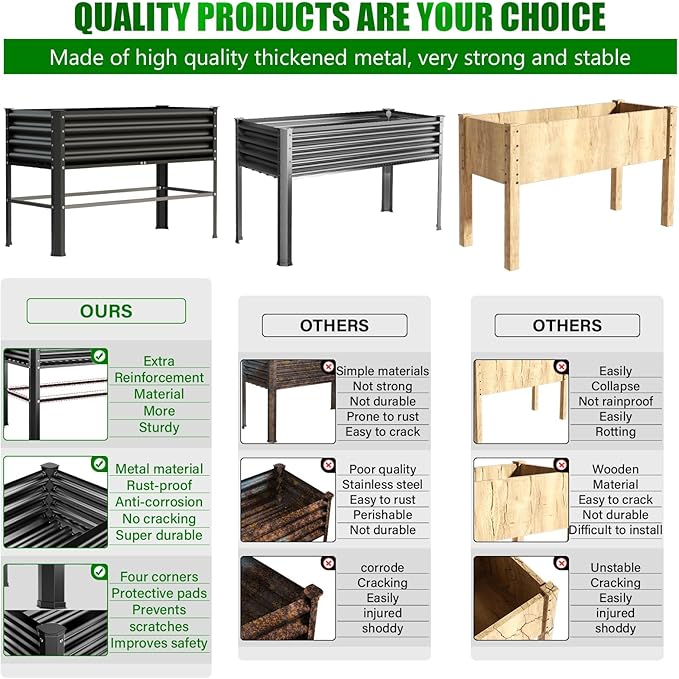 Galvanized Raised Garden Bed with Legs48×24×32in Large Metal Elevated Raised Planter Box Raised Garden Bed600lb Capacity with Drainage Holes for Vegetables Lawn Green Flowers Fruits Terrace