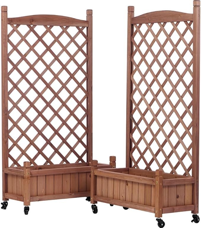 2 Pack Raised Garden Bed Wood Planter Box Standing Natural Wood Raised Garden Bed with Stable Rectangle Structure Standing Planter and Drainage Holes for Climbing Plants Vegetables Flowers