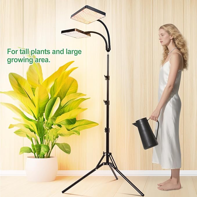 2026 2Head Grow Light with Stand 50 Watt Power Draw Big Coverage and Bright Enough for Indoor Large and Tall Plants Bonsai Tree 40-64 Height Adjustable