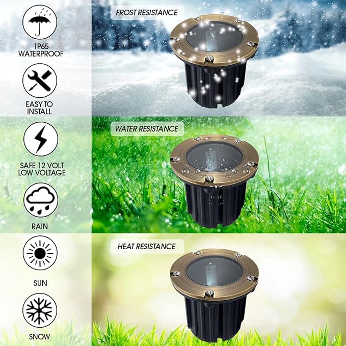 LED Spot Lights Outdoor Landscape Lighting Well Lights 173 - Solid Brass In Ground Light with 7W LED Bulb Security Landscape for Bright Long Lasting Home Garden Patio Pool Area Deck Lighting