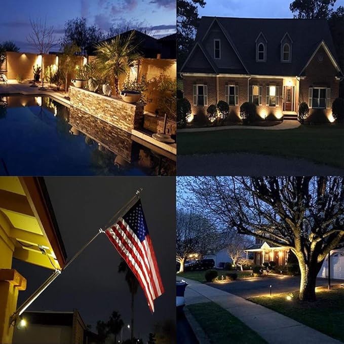 Bright Outdoor Wall Mount Spotlight 5W COB Garden Yard Path Landscape Lighting Decorative Walls Trees Flags Lamp with Round Base and Power Plug Pack of 2 (Warm White)