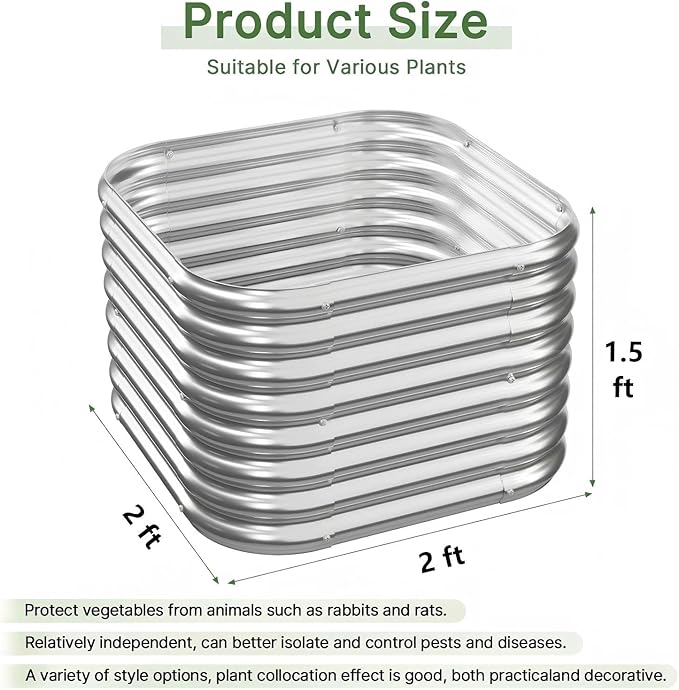 4 PCS Tall 2x2x1.5ft Galvanized Raised Garden Bed Outdoor Metal Garden Bed for Vegetables Above Ground Garden Box for Flower Steel Raised Beds for Gardening