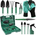 11 Pcs Garden Tools Set with Gloves Heavy Duty Trowel Rake Weeder Pruner Shears Sprayer with Ergonomic Handle Garden Hand Tools with Carrying Case Gardening Gifts for Women Men Green