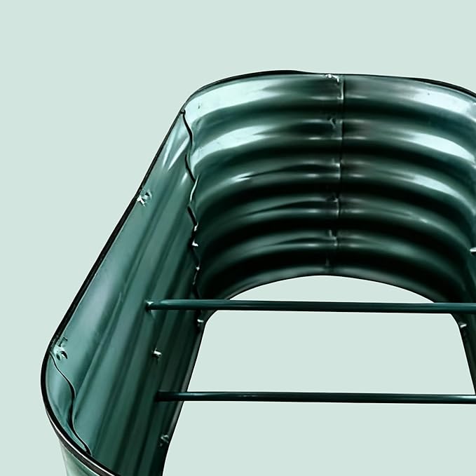 Relaxdays Raised Bed Galvanised Metal Flowers Plants &amp Vegetables H 45 x W 150 x D 60 cm Oval Plant Bed Green