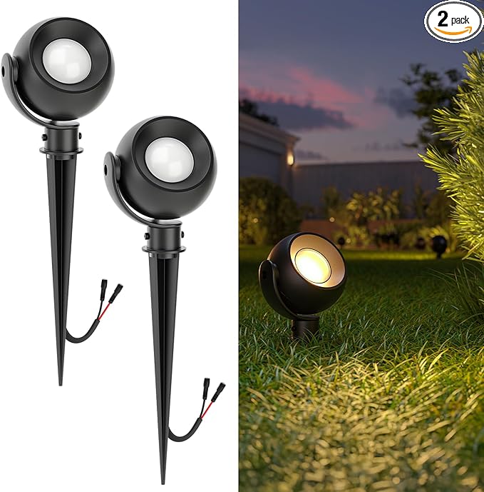 Sunco LED Low Voltage Spotlight Revolver Sphere Shaped Garden Landscape Lights Outdoor [Luces para Jardin] 4W 300 LM 3 CCT: 2700K/4000K/5000K Wet Rated ETL 2 Pack.
