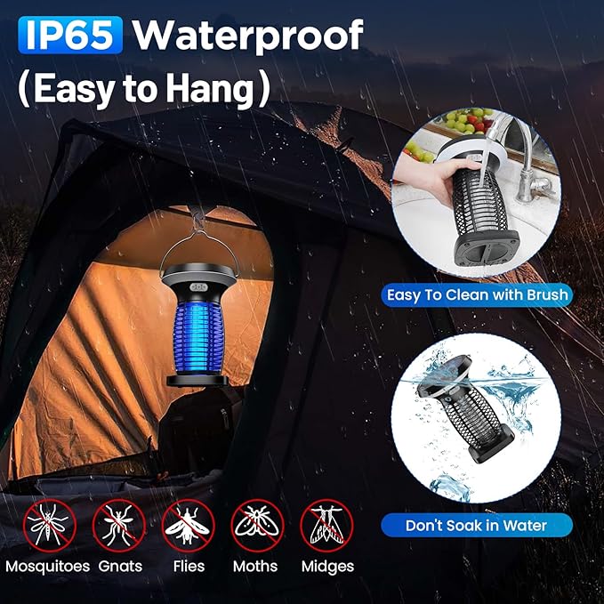 Solar Bug Zapper Outdoor Waterproof Portable &amp Rechargeable Bug Zapper with Panel Sensor &amp LED Night Light Mosquitoes Zapper Electric Fly Zapper for Home Patio Backyard Camping