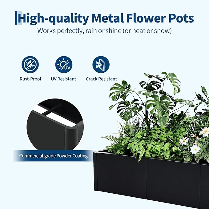 IDEALHOUSE 54x20 Metal Planter Box with Drainage Holes &amp Rounded Corners – Modern Heavy Duty Steel Raised Garden Bed with Snap-On Assembly for Patio Gardening &amp Balcony