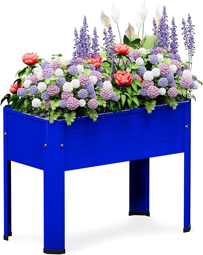 Elevated Metal Planter Box Stand Heavy Duty Raised Garden Bed for Vegetables Flowers Herbs Indoor Outdoor Use Cobalt Blue