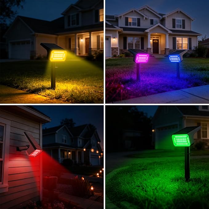 Fabrito Color Changing Solar Spot Lights Outdoor 10 Pack [6+1 Lighting Modes] Auto On/Off RGB Spotlights Waterproof Multicolor Landscape Lights for Garden Tree Halloween Christmas