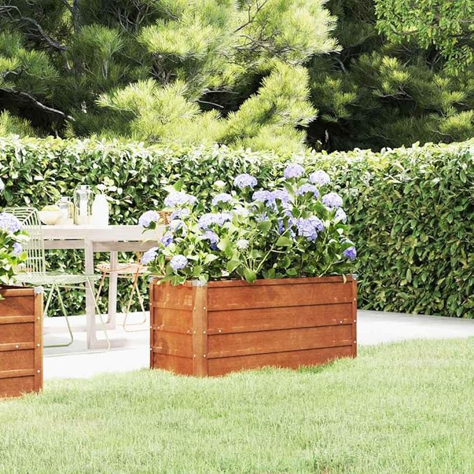 Garden Raised Bed Rusty Brown Corten Steel 39.4x15.7x17.7 inch Outdoor Planter Rectangular Elevated Planting Solution for Vegetables Herbs Flowers