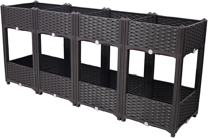 Planter Raised Beds - Elevated Garden Box with Drainage Plug for Vegetable/Flower/Herb Outdoor Gardening Kit Brown 63x15.7x27.7