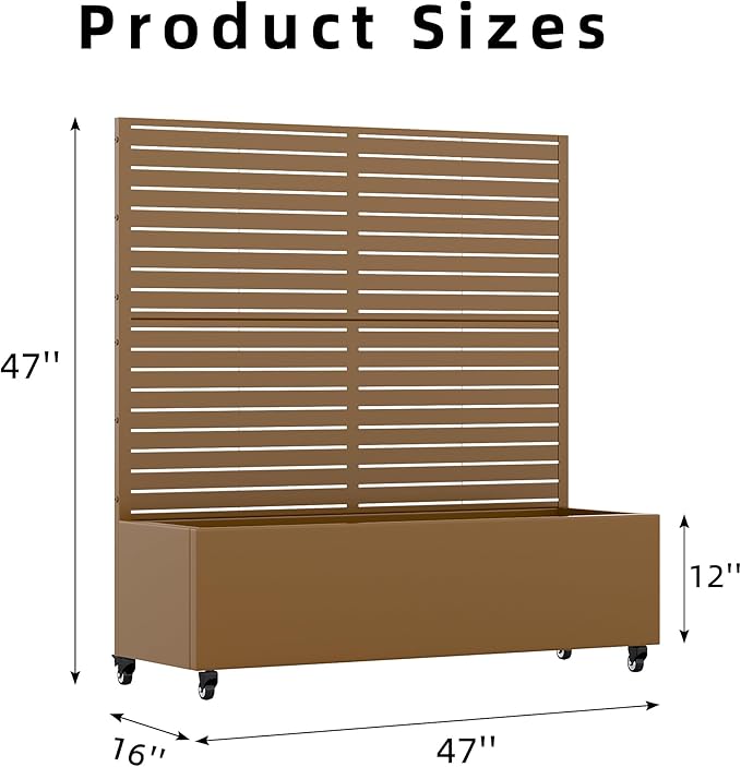 47x47x16 Metal Raised Garden Bed with Trellis Trellis with Planter Box for Backyard Patio Balcony Climbing Plants Brown Classic Shutter