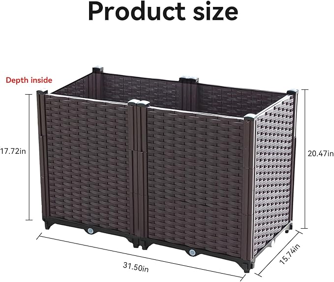 Raised Garden Bed Planters for Outdoor Plants Raised Beds for Gardening Plastic Planter Raised Beds for Planting Outdoor Plant Vegetables Flowers Fruits and Plants 31.5(L) x 15.7(W) x 20.4(H)