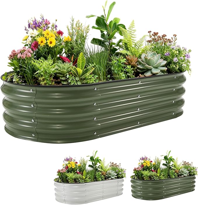 4X2x1Ft (1 Pack) Galvanized Raised Garden Bed-Open Base Metal Planter Box for Outdoor Vegetables Flowers &amp Herbs Steel Garden Raised Bed Kits