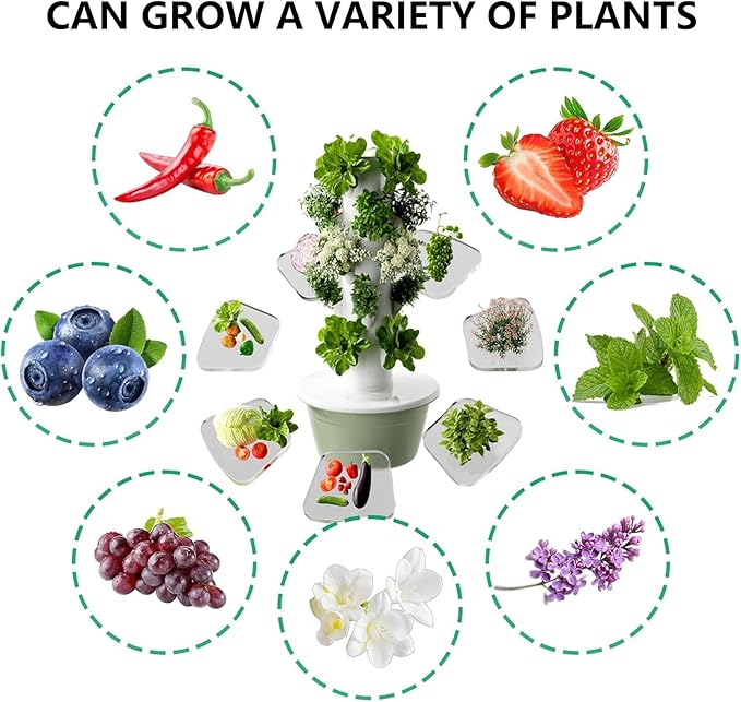 Hydroponic Tower Hydroponics Growing System Vertical Hydroponics Garden Tower Aeroponic Tower with Hydrating Pump and Movable Water Tank for Herbs Fruits and Vegetables Green-7Layer