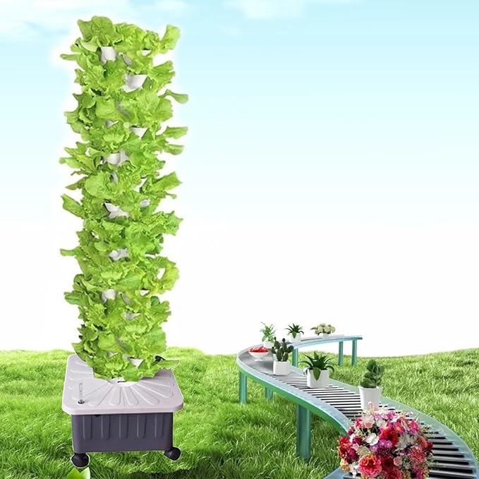Indoor Garden Hydroponics Growing System DIY Vertical Hydroponic Planters with Pump and Movable Water Tank Hydroponics Growing System for Herbs Fruits and Vegetables