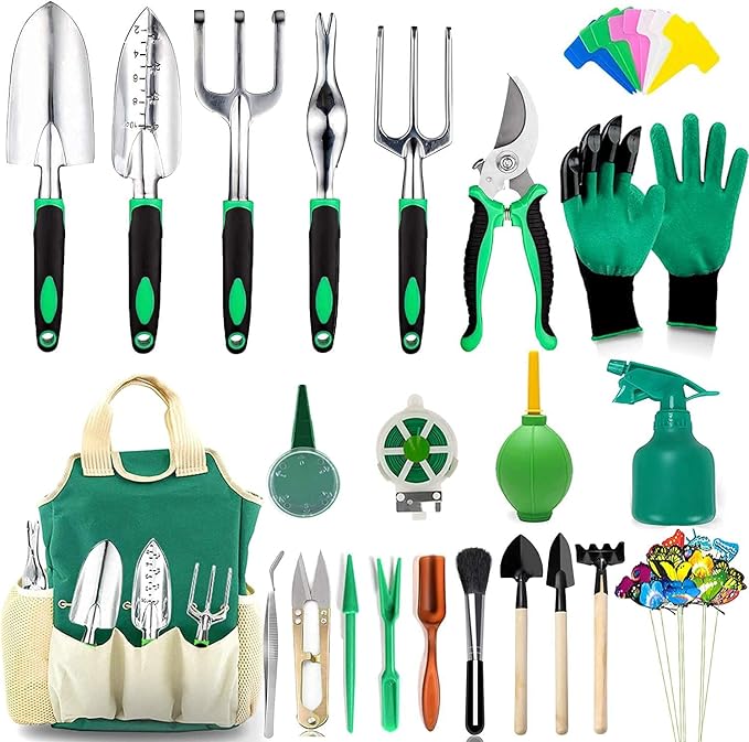111Pcs Garden Tools Set Succulent Tools Set Heavy Duty Aluminum Manual Garden Kit Outdoor Gardening Gifts Tools for Men Women