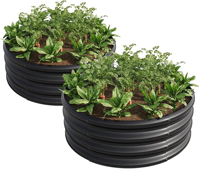 2PCS 32.08*11.4 Tall Round Raised Garedn BedMetal Raised Beds for Vegetables Outdoor GRaised Planter Box Backyard Patio Planter Raised Beds for Flowers Herbs Fruits Black
